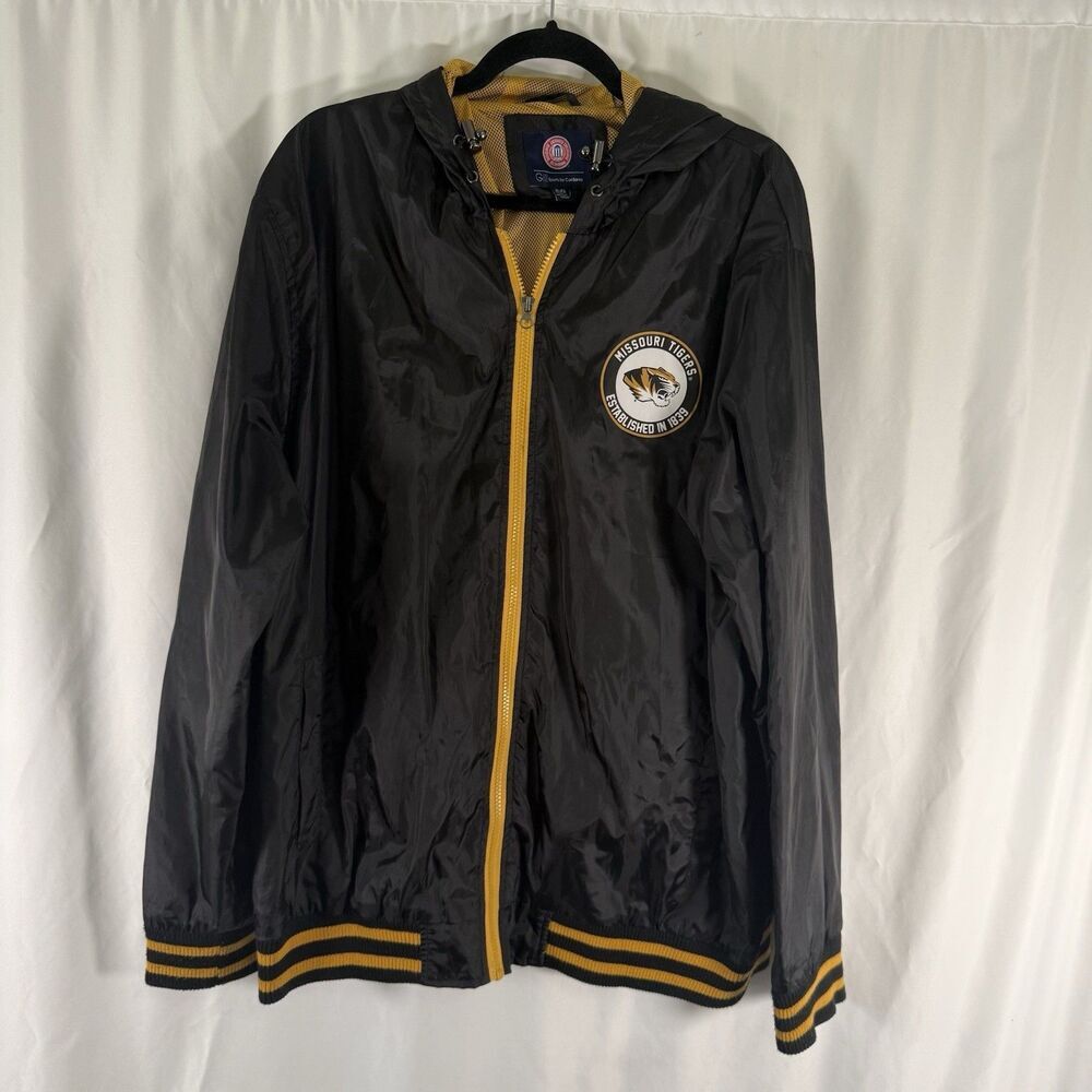 Missouri Tigers Windbreaker Men XL Black Full Zip Hooded Pockets GIII Carl Banks